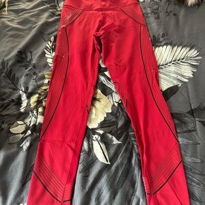 VSX Red Athletic Leggings with Black Trim